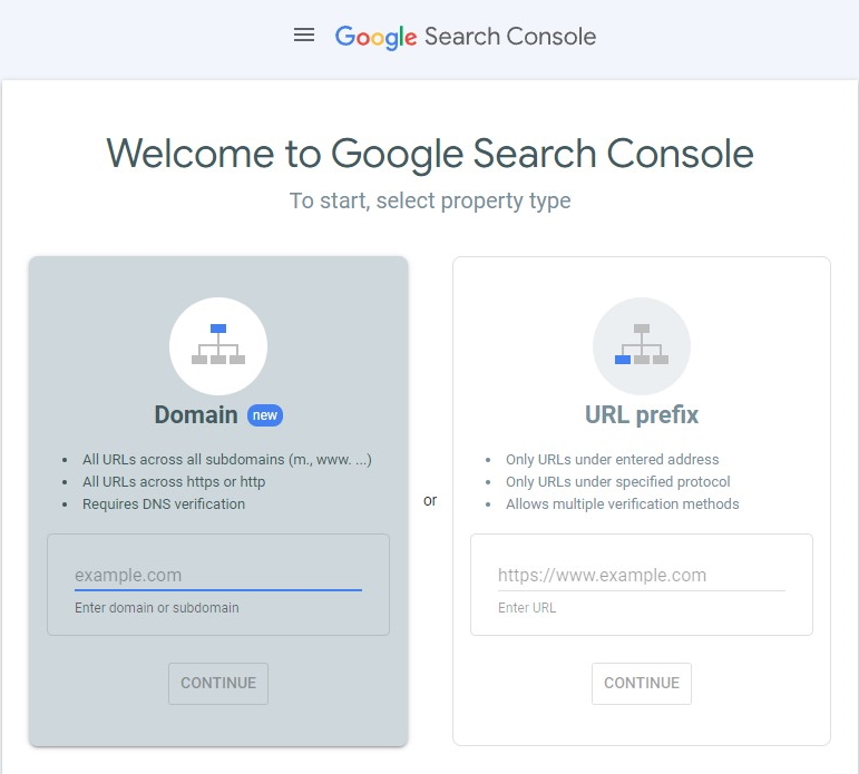 Site registration in Google Search Console