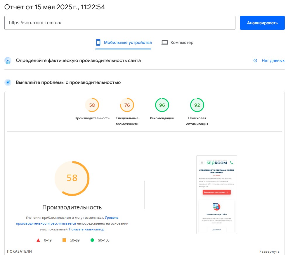 PageSpeed - швидкість завантаження сторінки